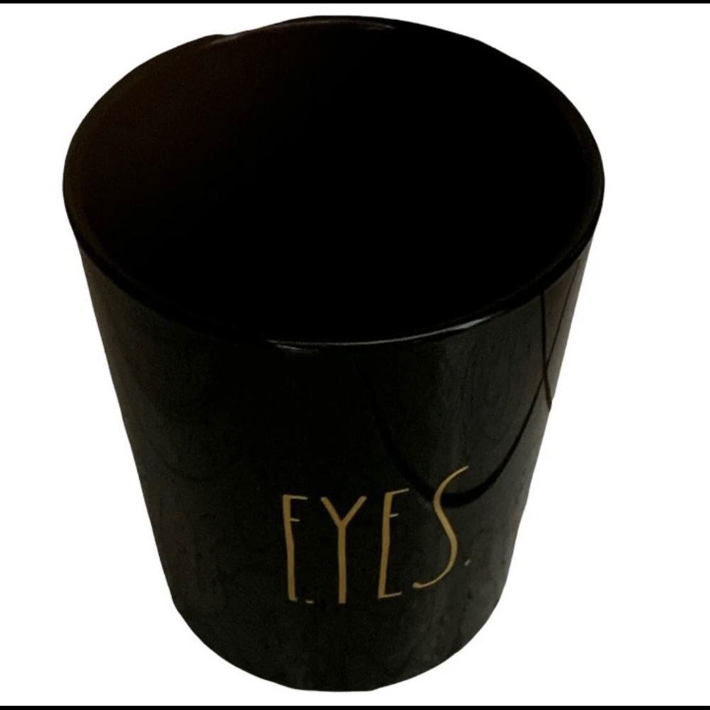 New Rae Dunn “EYES” Black Glass Make Up Holder with Cream Print